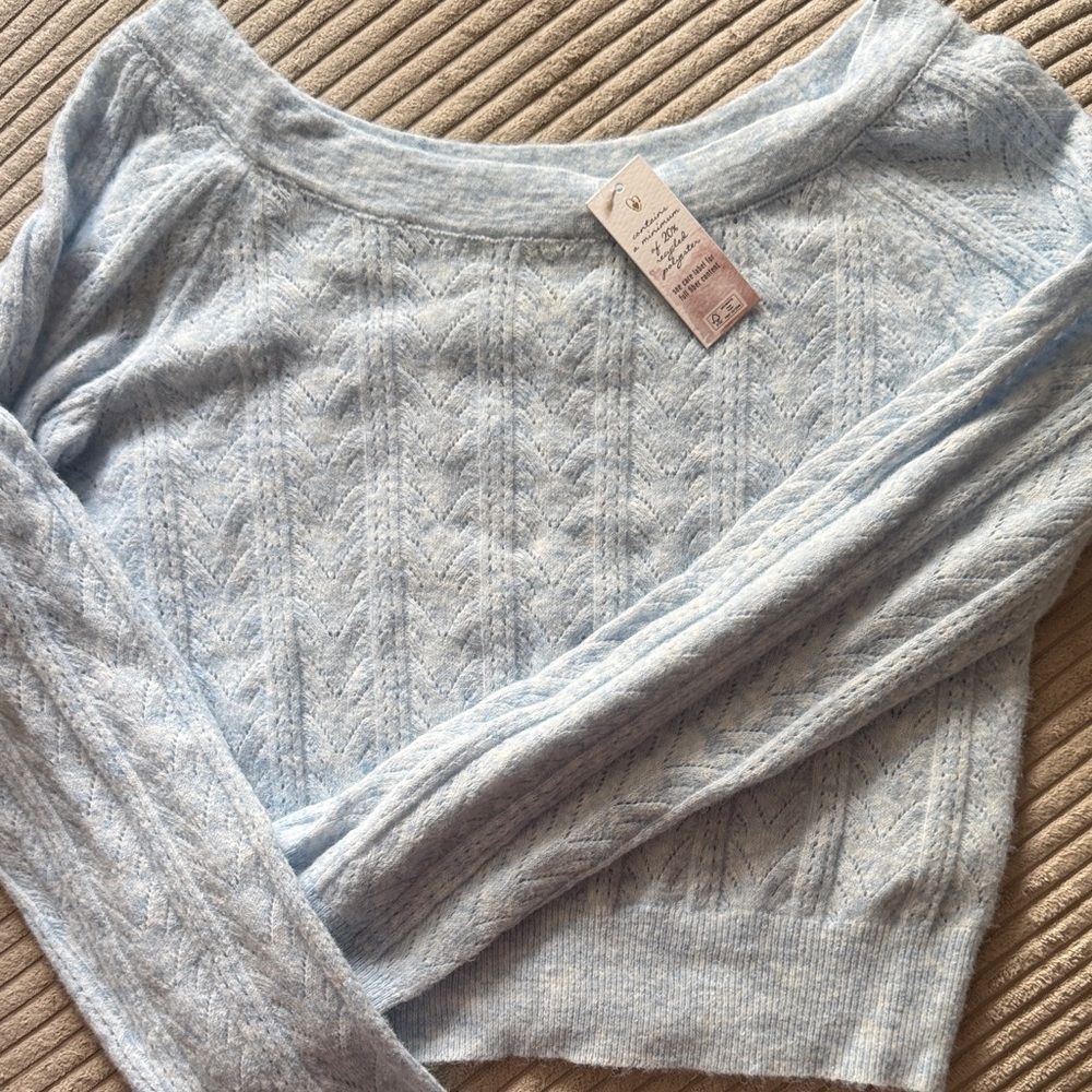 Jessica Simpson Sky Blue Off-the-Shoulder Sweater